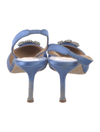 Manolo Blahnik Satin Crystal Embellishments Slingback Pumps
