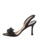 Manolo Blahnik Satin Feather Trim Slingback Sandals