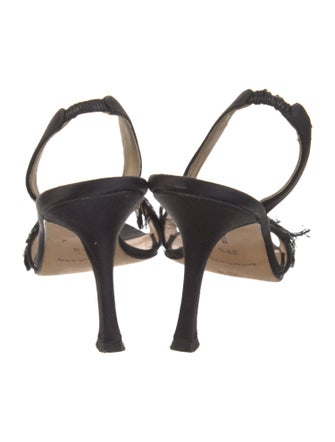 Manolo Blahnik Satin Feather Trim Slingback Sandals