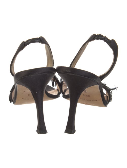 Manolo Blahnik Satin Feather Trim Slingback Sandals