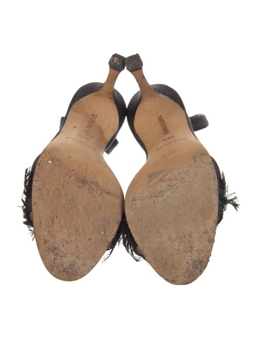 Manolo Blahnik Satin Feather Trim Slingback Sandals