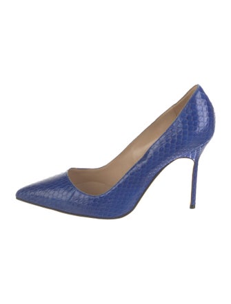 Manolo Blahnik Snakeskin Leather Trim Embellishment Pumps