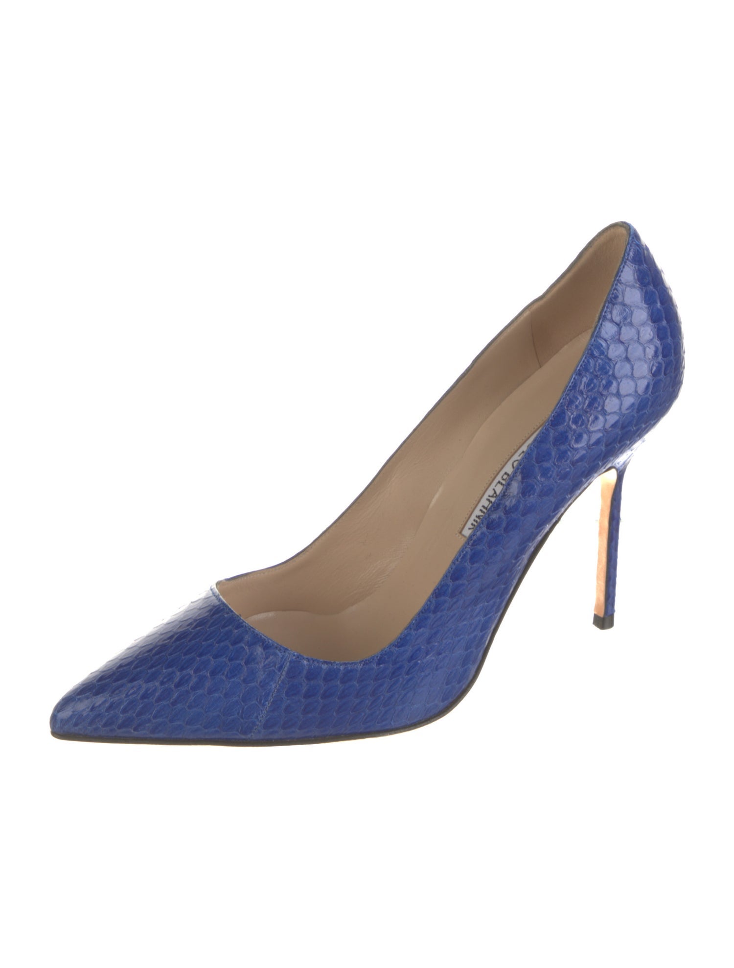 Manolo Blahnik Snakeskin Leather Trim Embellishment Pumps