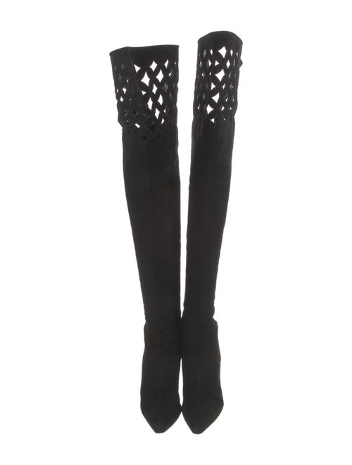 Manolo Blahnik Suede Lasercut Accents Boots