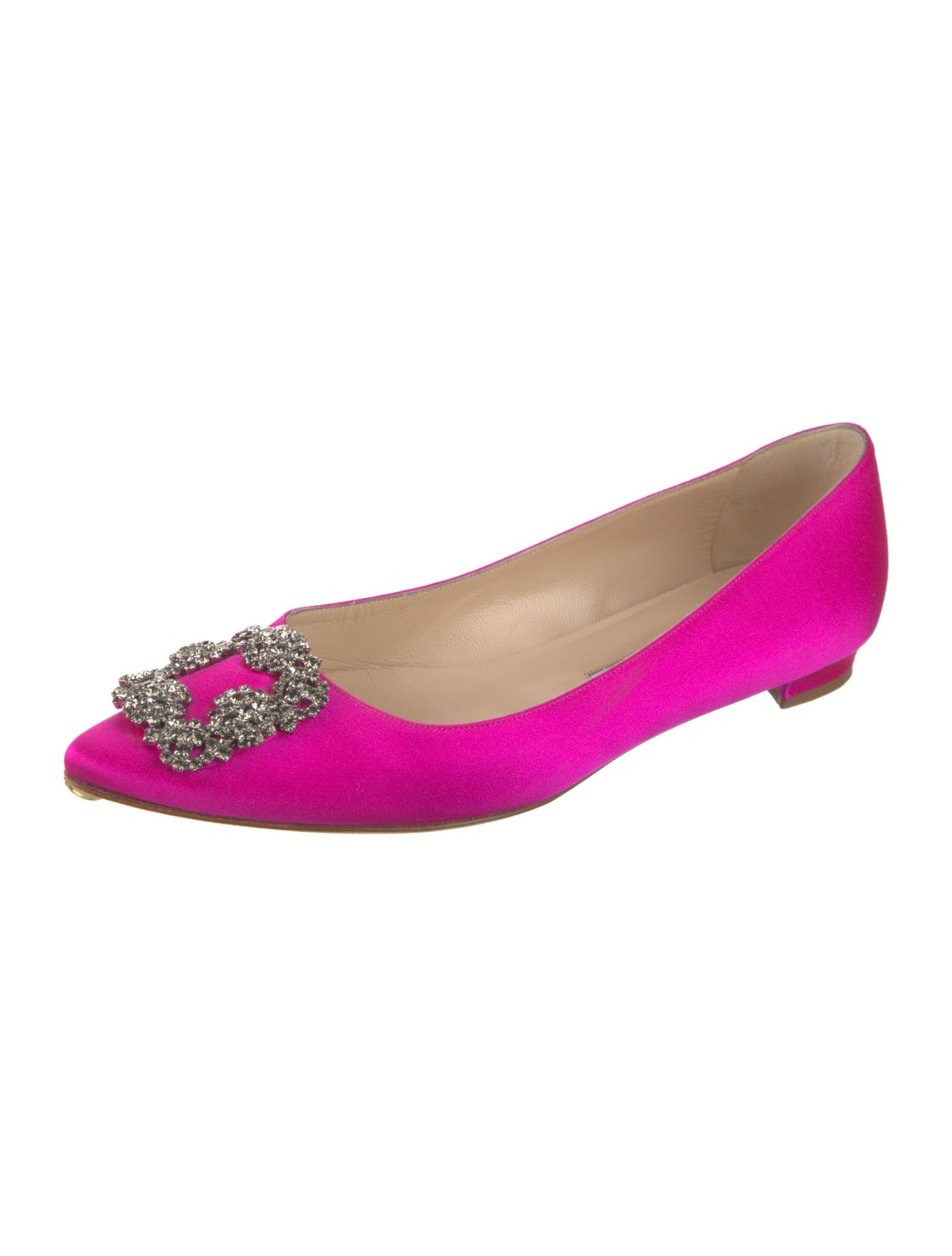Manolo Blahnik Satin Crystal Embellishments Ballet Flats