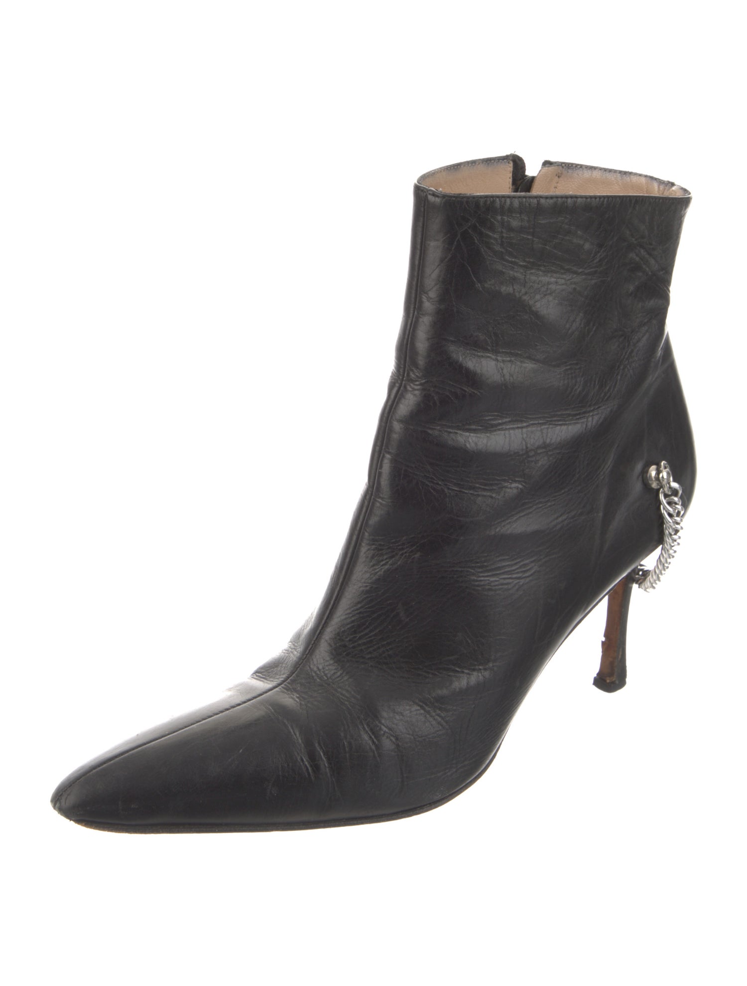 Manolo Blahnik Leather Chain-Link Accents Boots