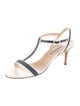 Manolo Blahnik Denim Striped T-Strap Sandals