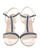Manolo Blahnik Denim Striped T-Strap Sandals