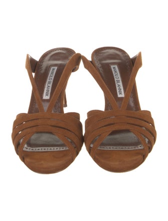 Manolo Blahnik Suede Leather Trim Embellishment Slides