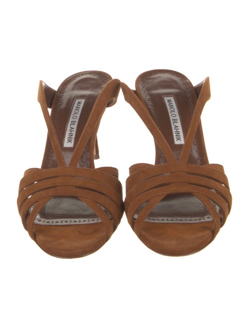 Manolo Blahnik Suede Leather Trim Embellishment Slides