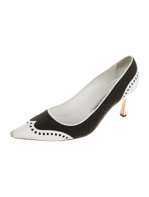 Manolo Blahnik Colorblock Pattern Leather Trim Embellishment Slingback Pumps