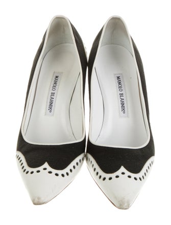 Manolo Blahnik Colorblock Pattern Leather Trim Embellishment Slingback Pumps