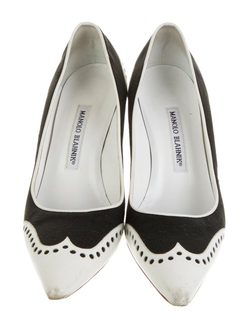 Manolo Blahnik Colorblock Pattern Leather Trim Embellishment Slingback Pumps
