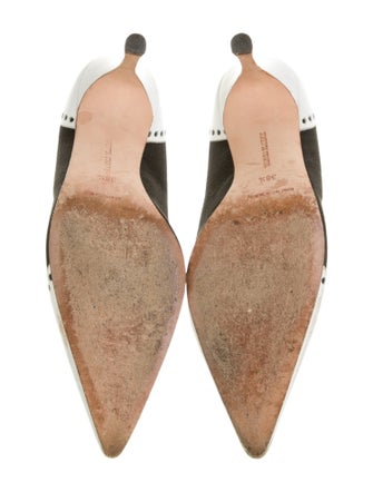 Manolo Blahnik Colorblock Pattern Leather Trim Embellishment Slingback Pumps