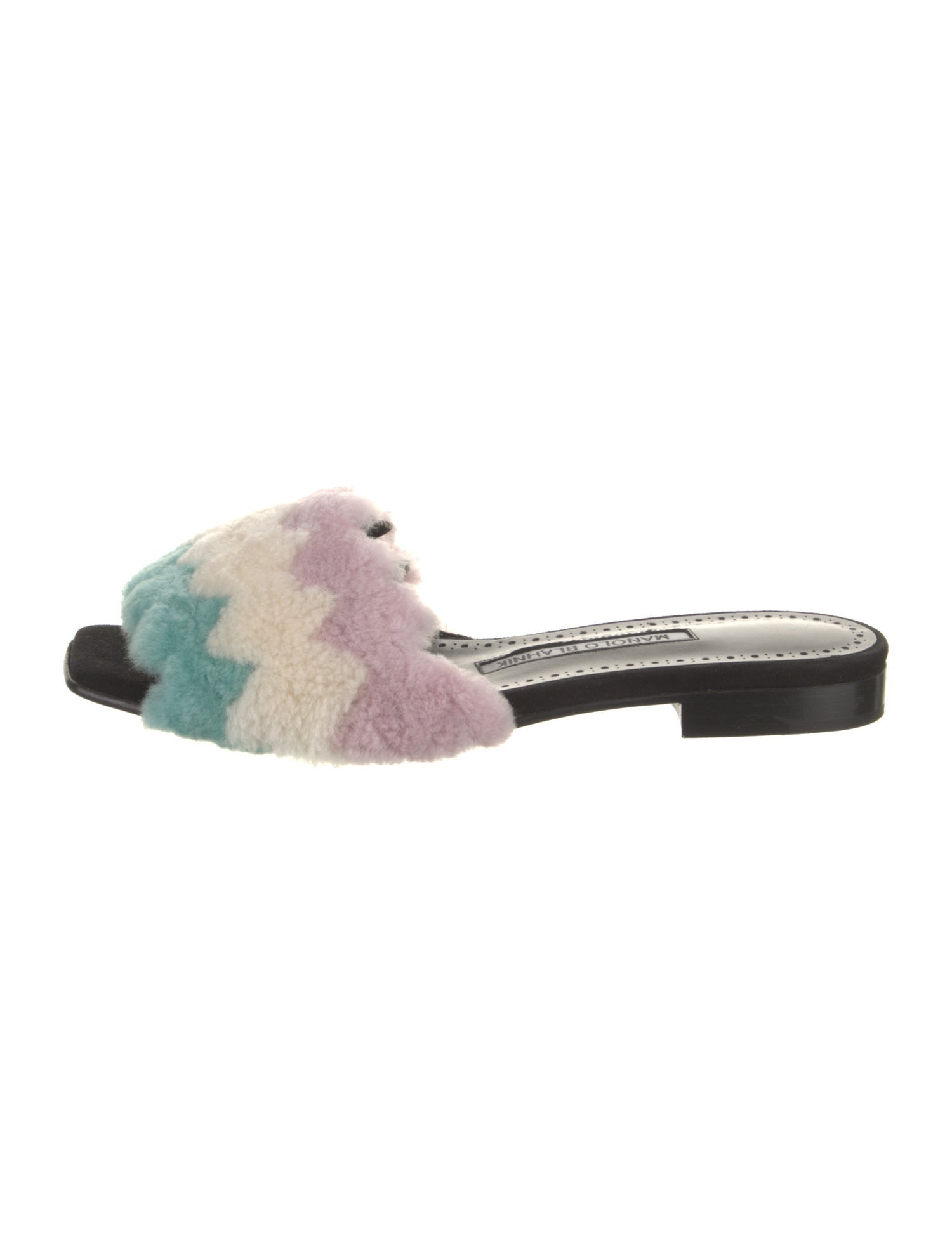 Manolo Blahnik Shearling Colorblock Pattern Slides