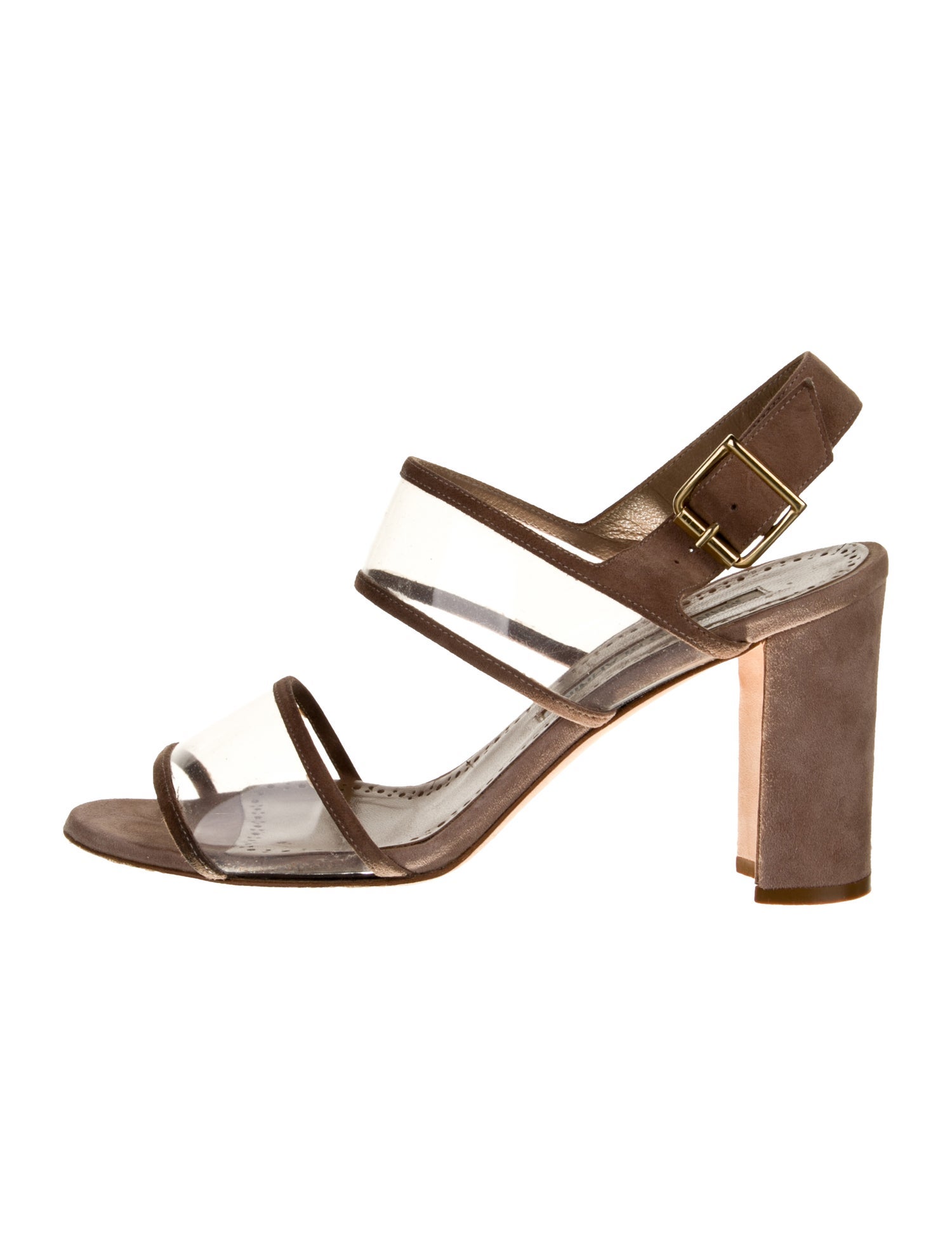 Manolo Blahnik Suede Leather Trim Embellishment Slingback Pumps