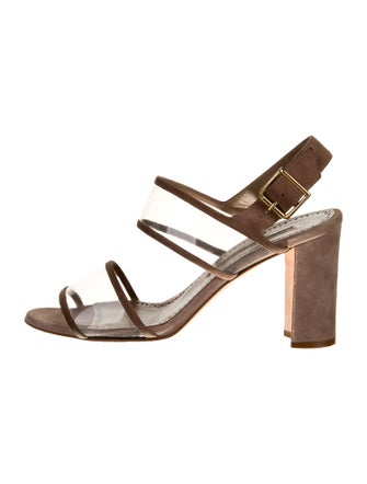 Manolo Blahnik Suede Leather Trim Embellishment Slingback Pumps