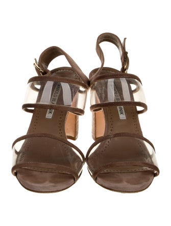 Manolo Blahnik Suede Leather Trim Embellishment Slingback Pumps