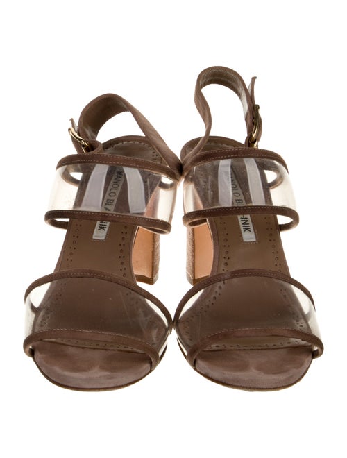 Manolo Blahnik Suede Leather Trim Embellishment Slingback Pumps