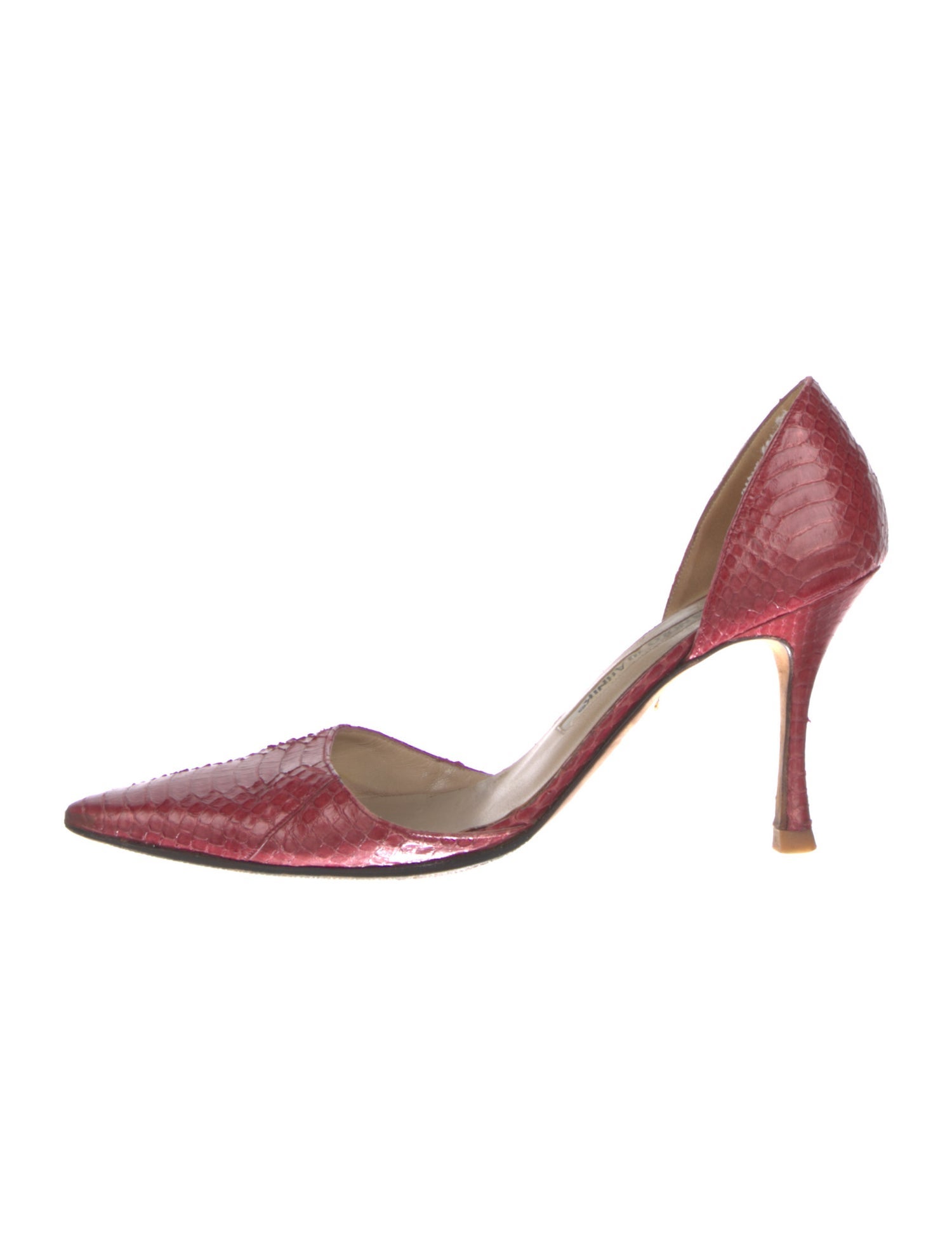 Manolo Blahnik Snakeskin Leather Trim Embellishment D'Orsay Pumps