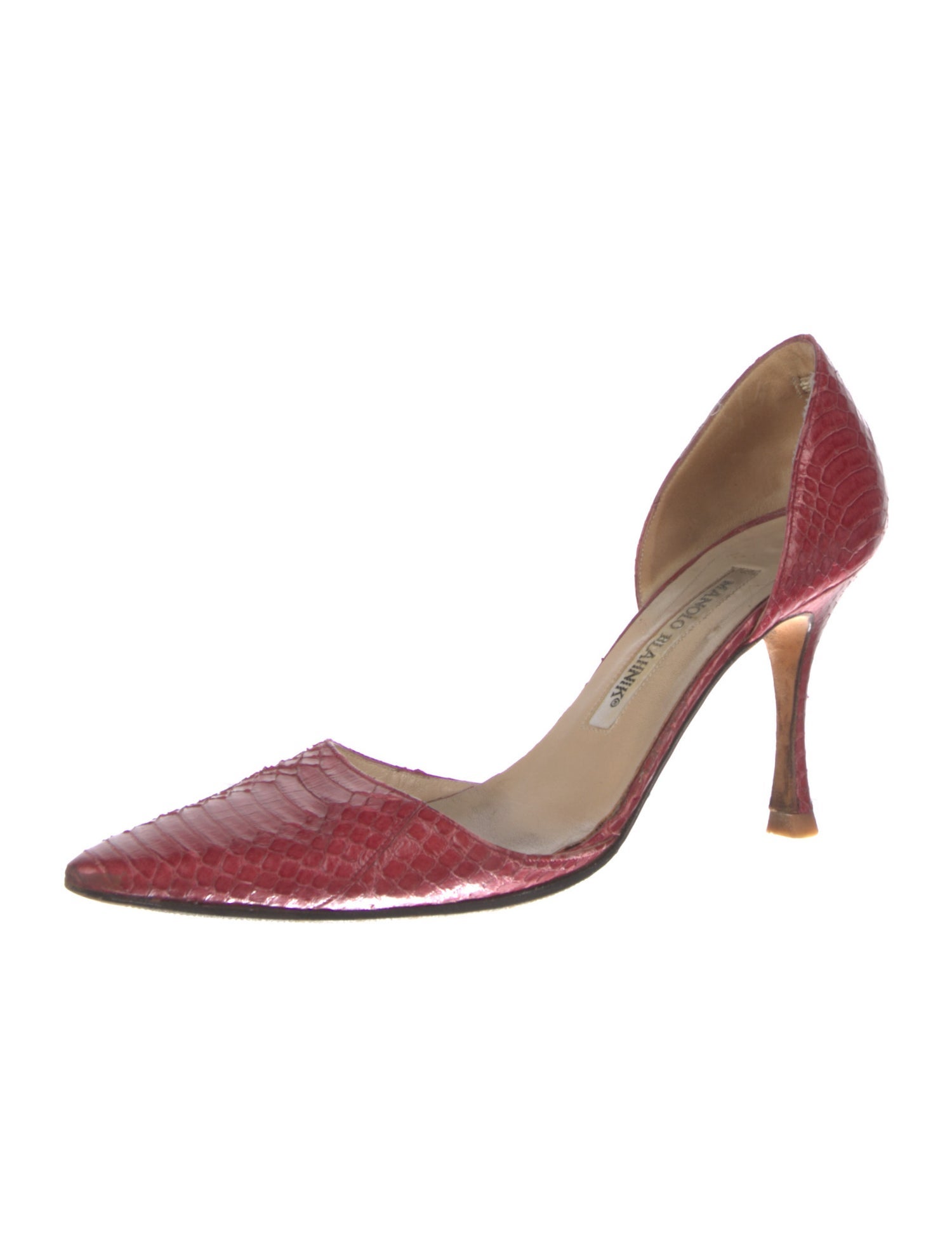 Manolo Blahnik Snakeskin Leather Trim Embellishment D'Orsay Pumps