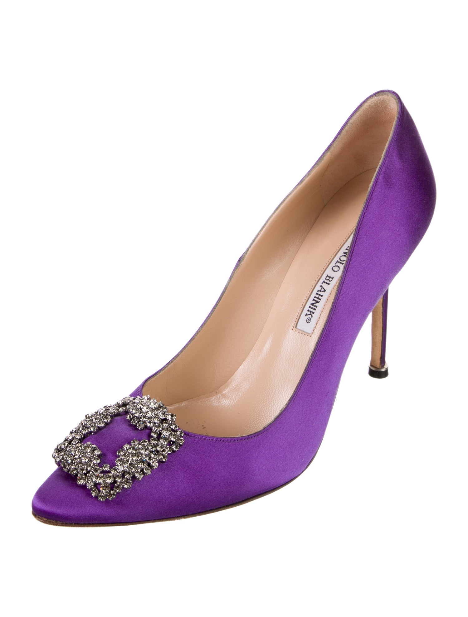 Manolo Blahnik Satin Crystal Embellishments Pumps
