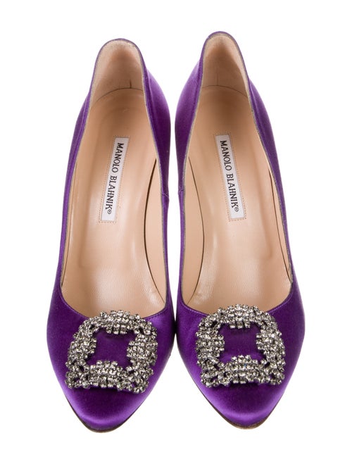 Manolo Blahnik Satin Crystal Embellishments Pumps