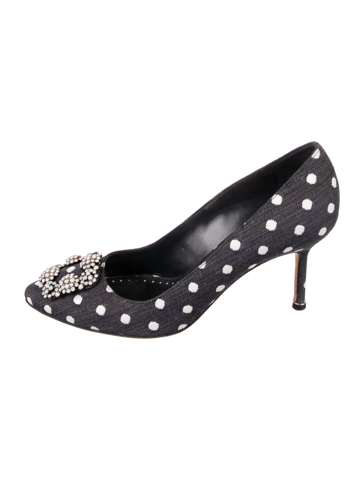 Manolo Blahnik Denim Polka Dot Print Pumps