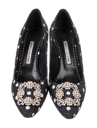 Manolo Blahnik Denim Polka Dot Print Pumps