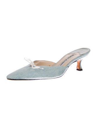 Manolo Blahnik Denim Bow Accents Mules