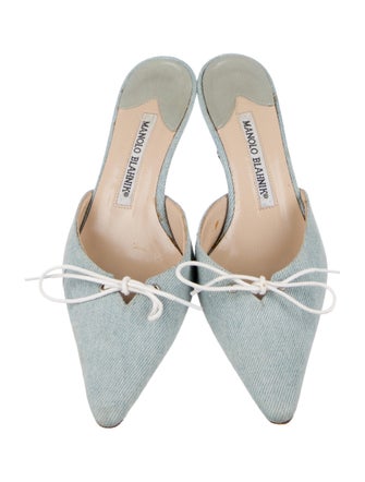 Manolo Blahnik Denim Bow Accents Mules