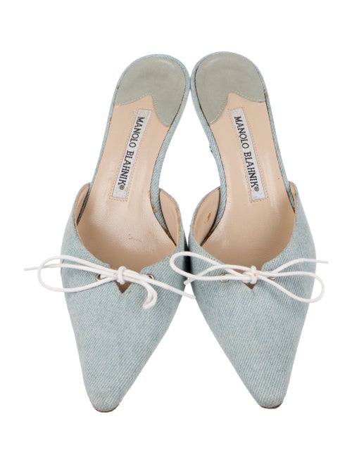 Manolo Blahnik Denim Bow Accents Mules