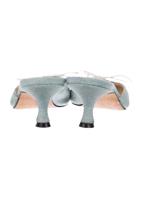 Manolo Blahnik Denim Bow Accents Mules