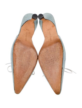 Manolo Blahnik Denim Bow Accents Mules