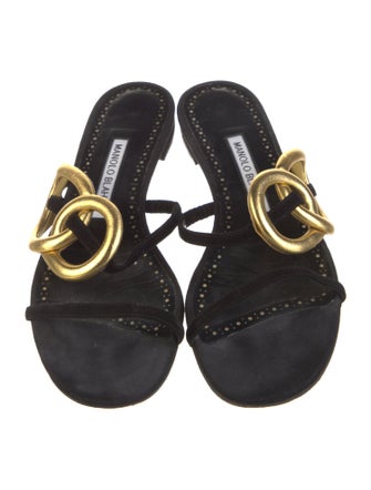 Manolo Blahnik Suede Colorblock Pattern Slides