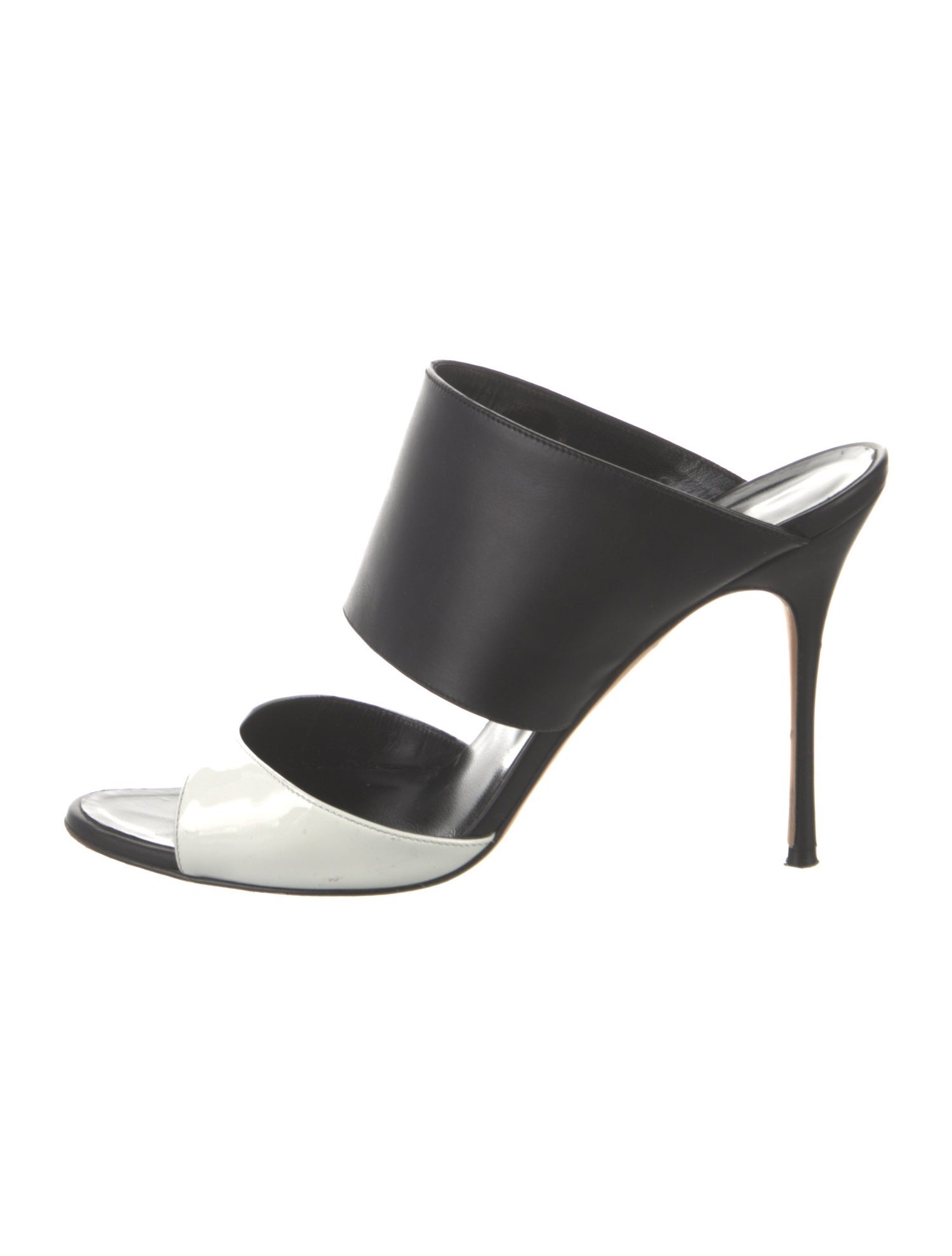 Manolo Blahnik Leather Colorblock Pattern Slides