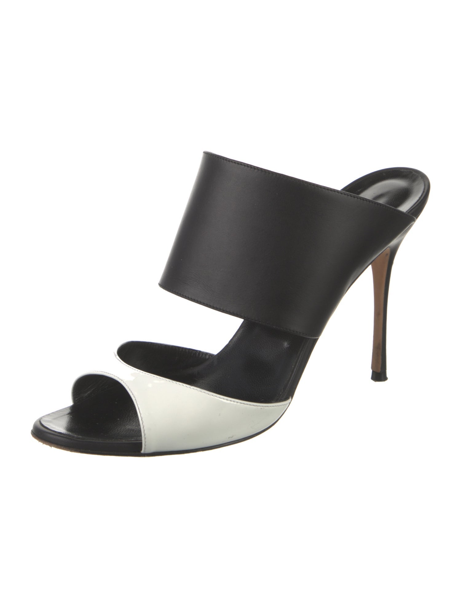 Manolo Blahnik Leather Colorblock Pattern Slides