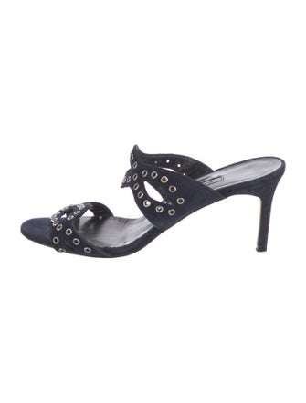 Manolo Blahnik Suede Studded Accents Slides