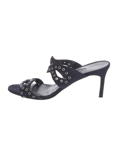 Manolo Blahnik Suede Studded Accents Slides