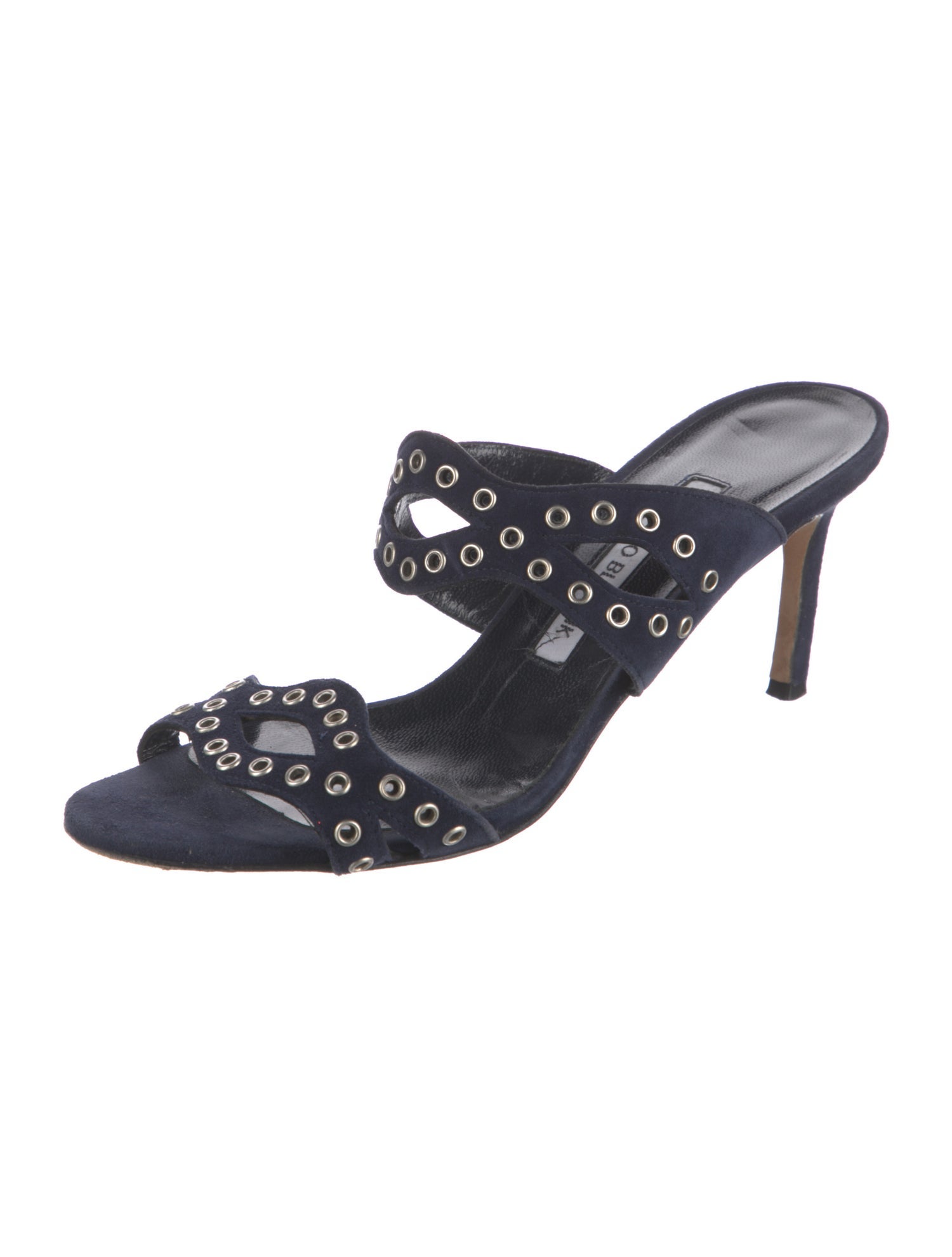 Manolo Blahnik Suede Studded Accents Slides