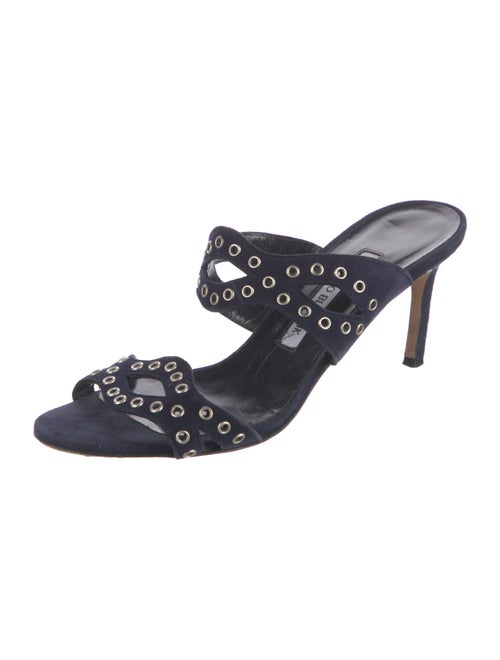 Manolo Blahnik Suede Studded Accents Slides
