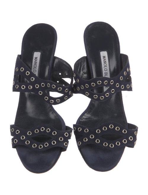 Manolo Blahnik Suede Studded Accents Slides