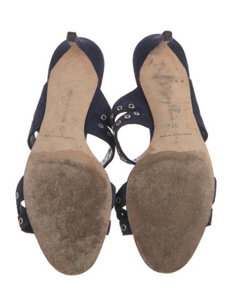 Manolo Blahnik Suede Studded Accents Slides