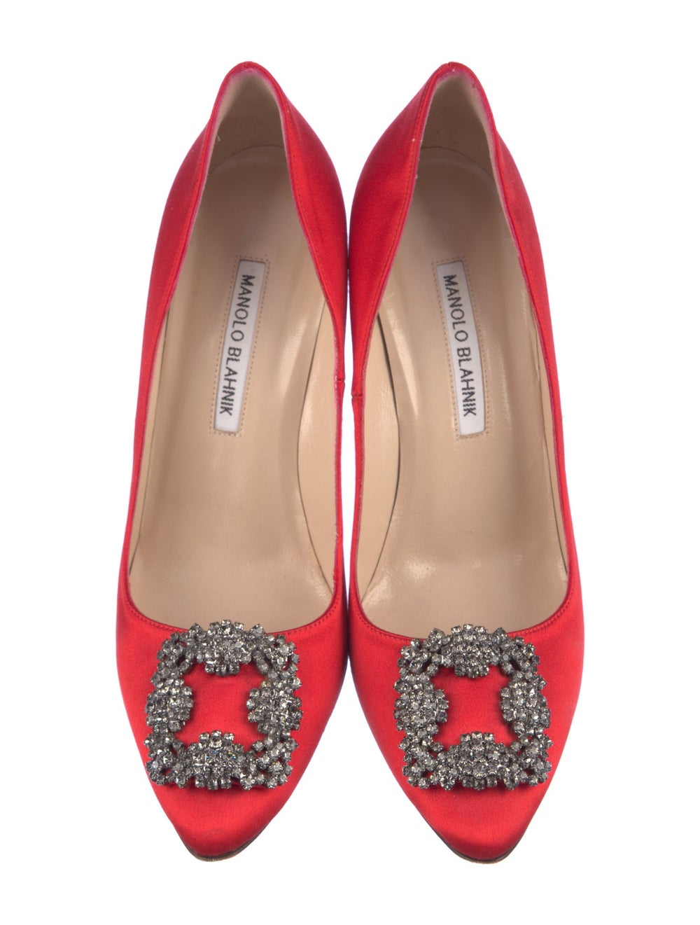 Manolo Blahnik Satin Pumps Red Pointed-Toes with … - image 3