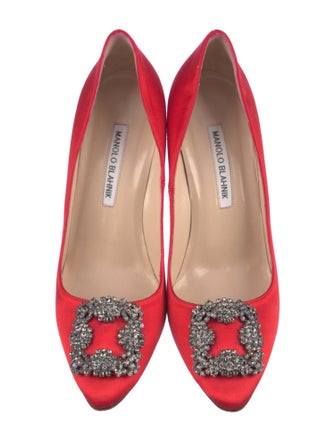 Manolo Blahnik Satin Crystal Embellishments Pumps
