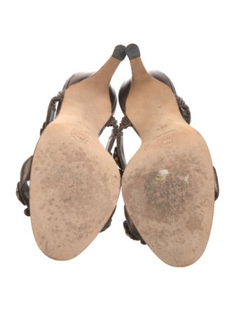 Manolo Blahnik Leather Crystal Embellishments T-Strap Sandals