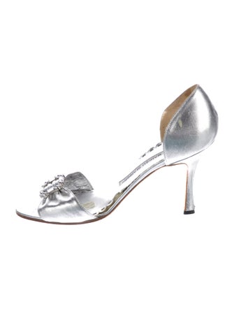 Manolo Blahnik Leather Crystal Embellishments D'Orsay Pumps