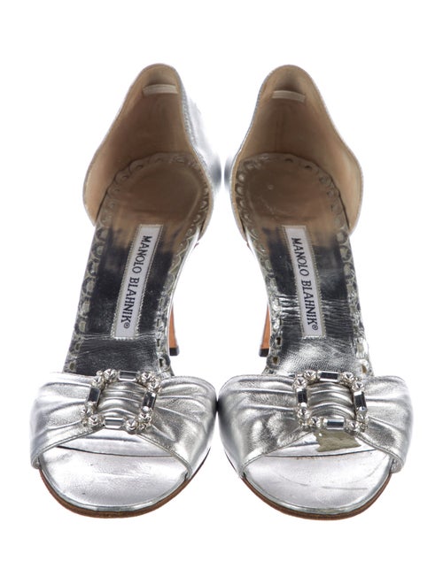 Manolo Blahnik Leather Crystal Embellishments D'Orsay Pumps