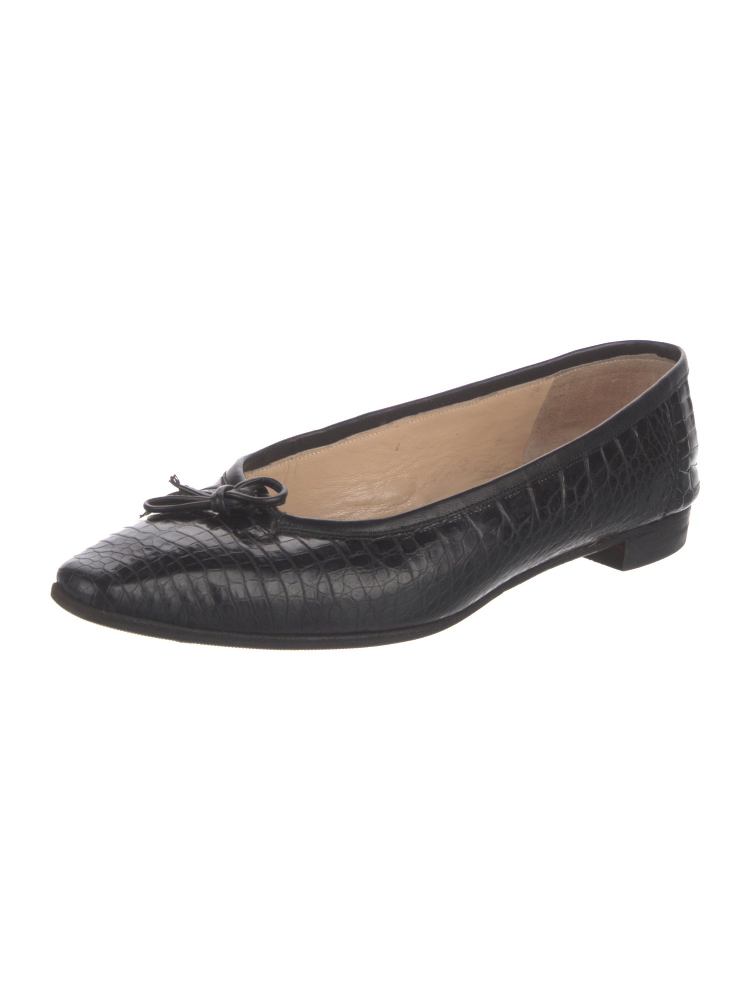 Manolo Blahnik Crocodile Bow Accents Ballet Flats