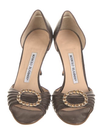 Manolo Blahnik Leather Crystal Embellishments Sandals